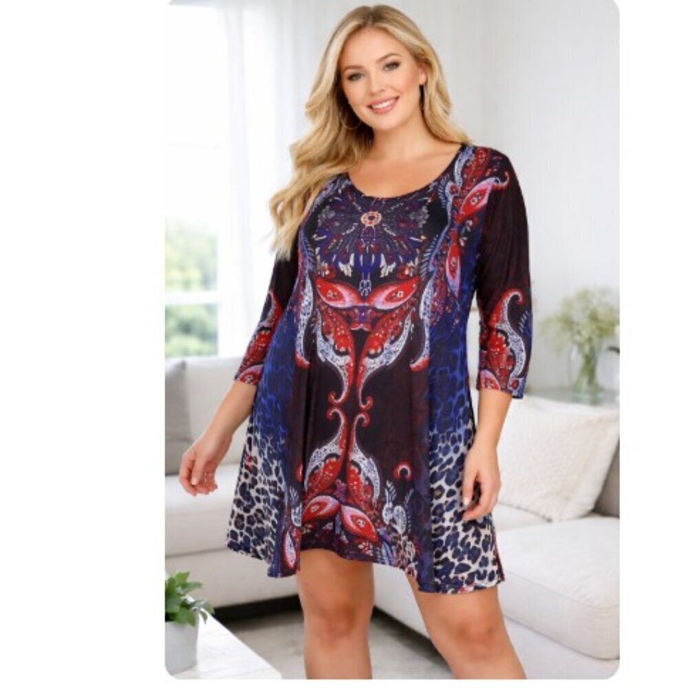 White Mark Successfully Comfortable Women 2XL Vibrant Tunic Dress Boho Goth - Picture 11 of 11